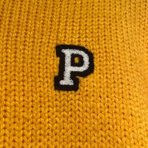 VS PINK Oversized Varsity Sweater | Mustard Yellow Knit, Y2K College Pullover, M - Picture 8 of 10